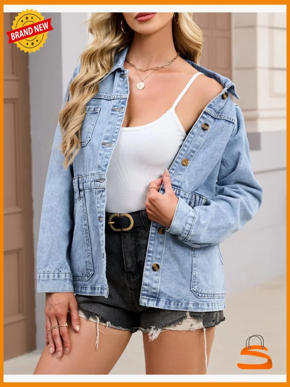 Oversized Denim Jacket Button Down Boyfriend Shacket with Pockets - Picture 7 of 7